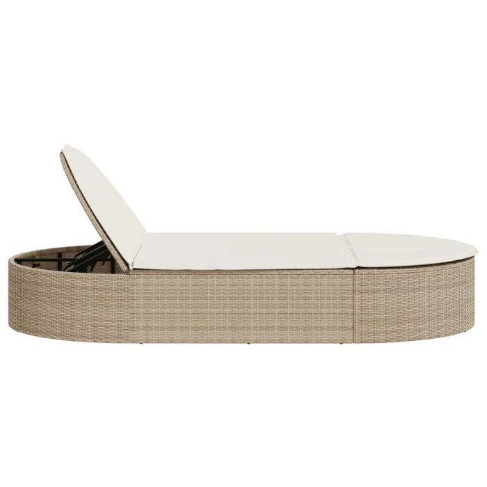 Lettino Prendisole con Cuscini Beige in Polyrattan 368650