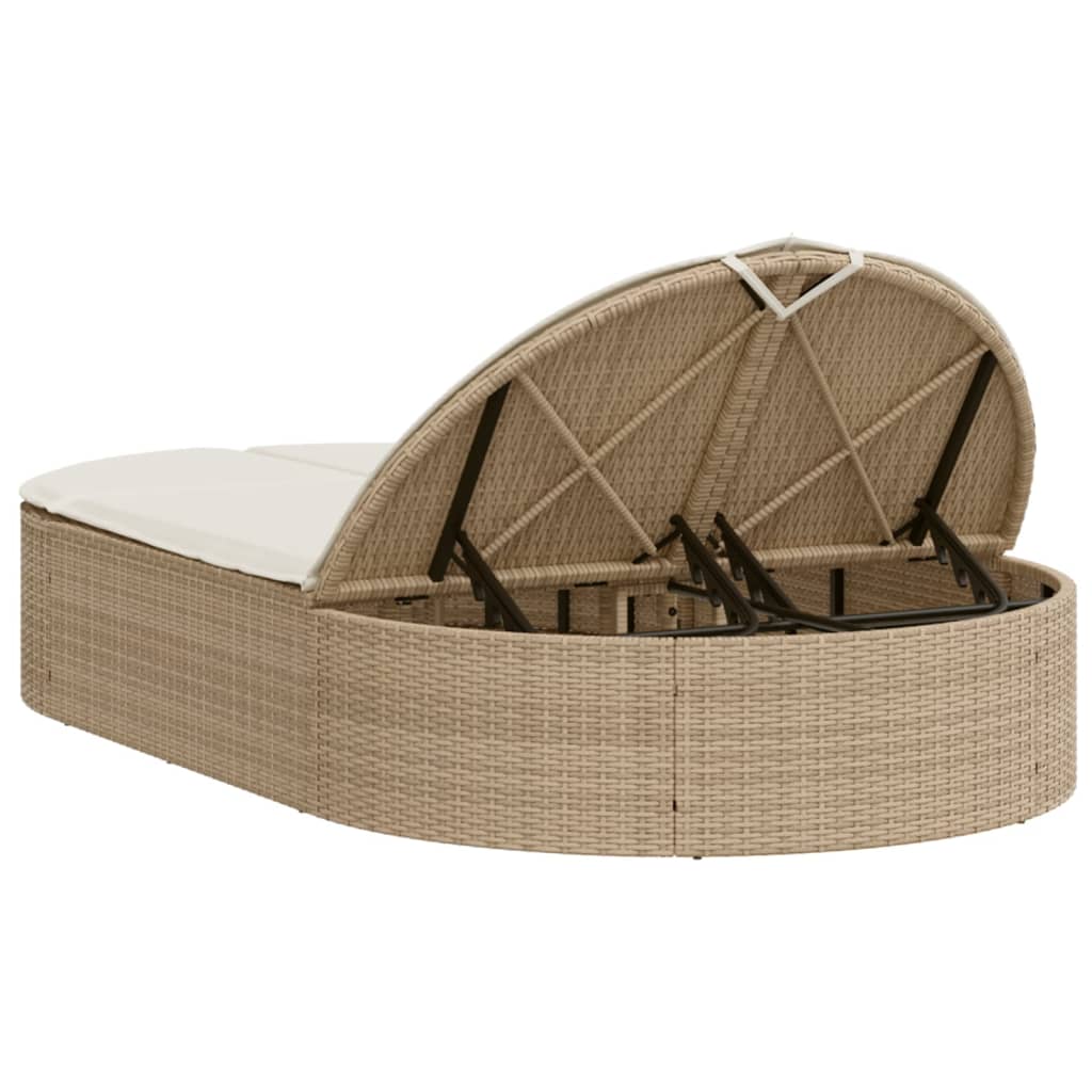 Lettino Prendisole con Cuscini Beige in Polyrattan 368650