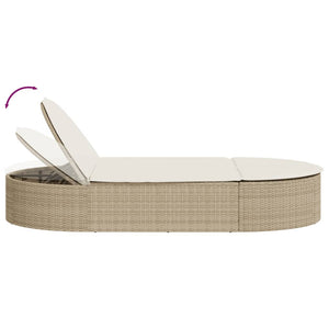 Lettino Prendisole con Cuscini Beige in Polyrattan 368650