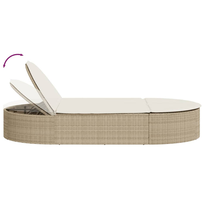 Lettino Prendisole con Cuscini Beige in Polyrattan 368650