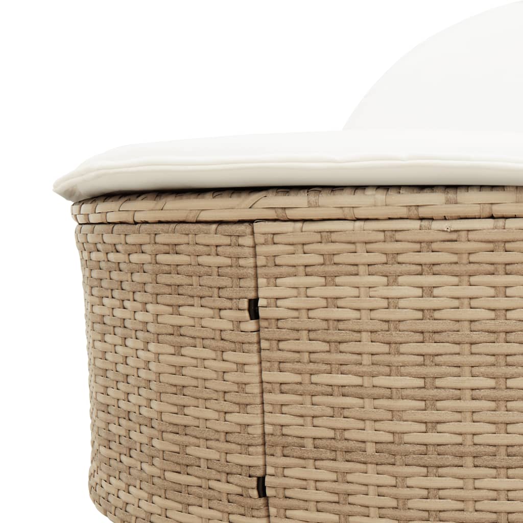 Lettino Prendisole con Cuscini Beige in Polyrattan 368650