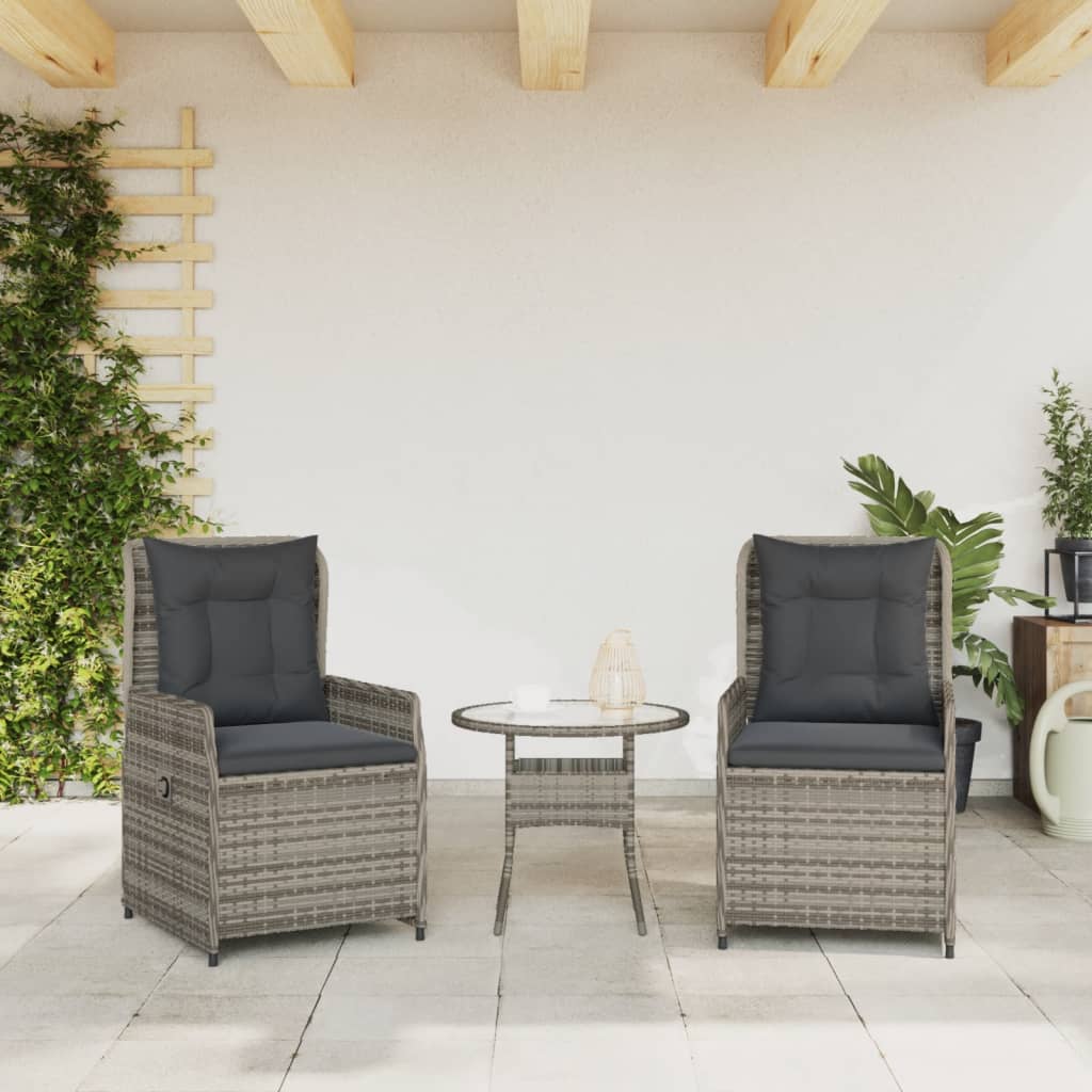 Sedie da Giardino Reclinabili 2 pz Grigio Polyrattan 368654