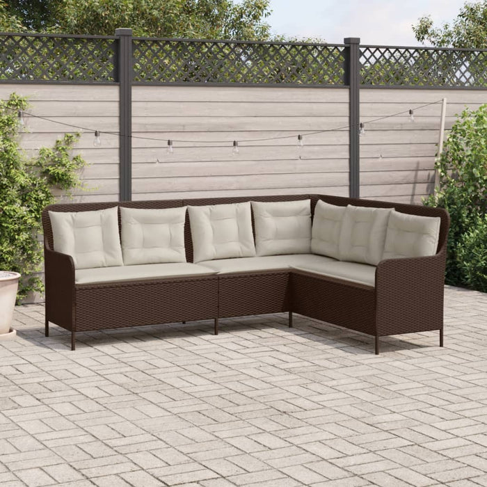 Divano da Giardino con Cuscini a L Marrone in Polyrattan