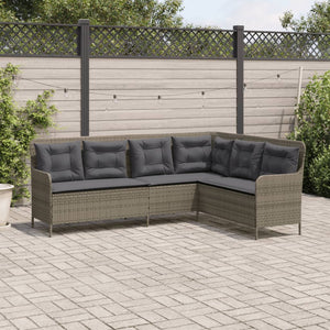 Divano da Giardino con Cuscini a L Grigio in Polyrattan 369002