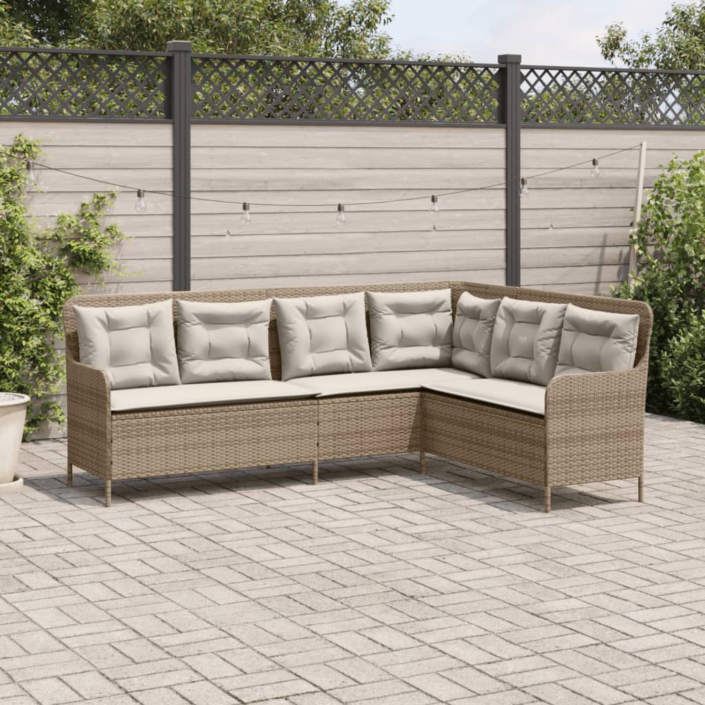 Divano da Giardino con Cuscini a L Beige in Polyrattan 369004