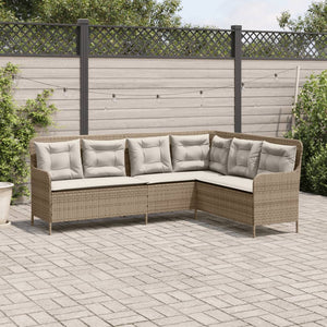 Divano da Giardino con Cuscini a L Beige in Polyrattan 369004