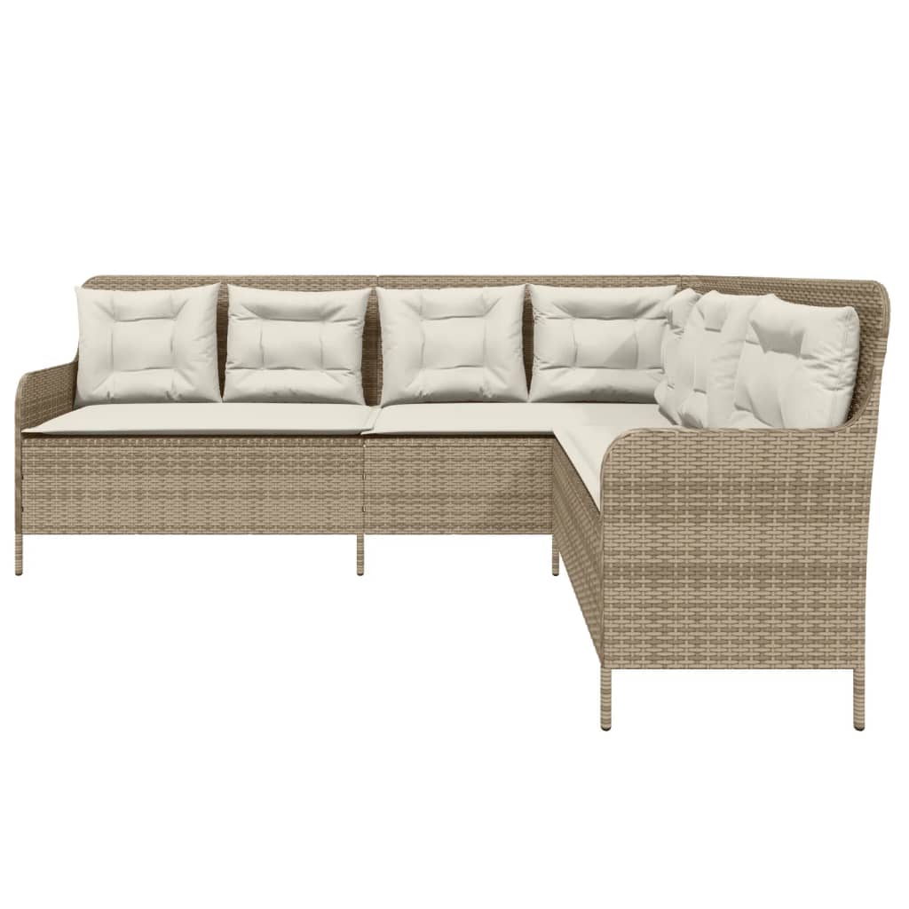 Divano da Giardino con Cuscini a L Beige in Polyrattan 369004