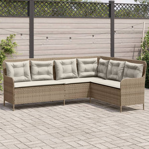 Divano da Giardino con Cuscini a L Beige in Polyrattan 369004