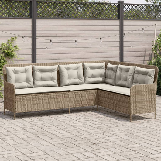 Divano da Giardino con Cuscini a L Beige in Polyrattan 369004