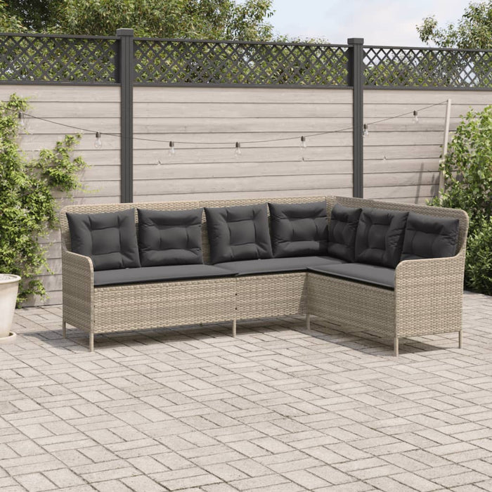 Divano da Giardino con Cuscini a L Grigio Chiaro in Polyrattan 369005