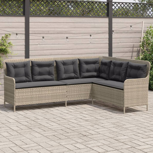 Divano da Giardino con Cuscini a L Grigio Chiaro in Polyrattan 369005