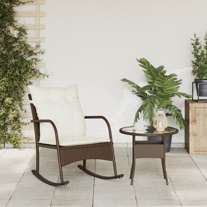 Sedia a Dondolo da Giardino con Cuscini in Polyrattan Marrone 369019