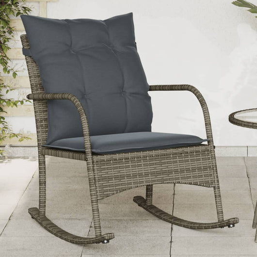 Sedia a Dondolo da Giardino con Cuscini in Polyrattan Grigio 369020