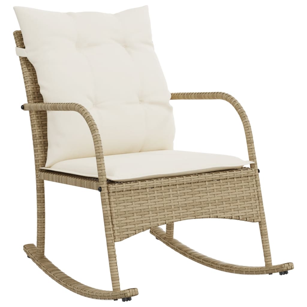 Sedia a Dondolo da Giardino con Cuscini in Polyrattan Beige 369022