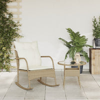 Sedia a Dondolo da Giardino con Cuscini in Polyrattan Beige 369022