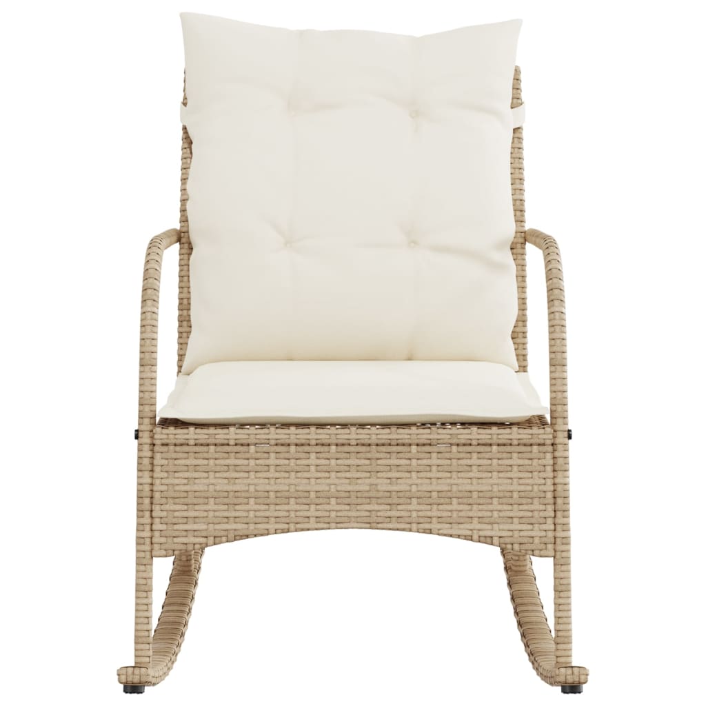 Sedia a Dondolo da Giardino con Cuscini in Polyrattan Beige 369022