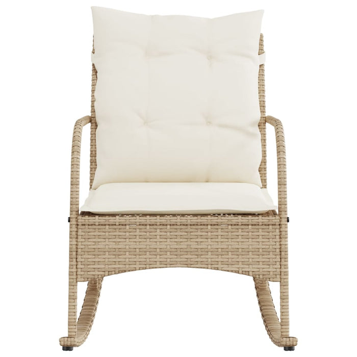 Sedia a Dondolo da Giardino con Cuscini in Polyrattan Beige 369022