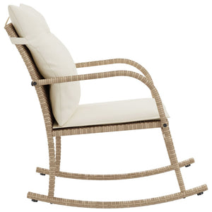 Sedia a Dondolo da Giardino con Cuscini in Polyrattan Beige 369022