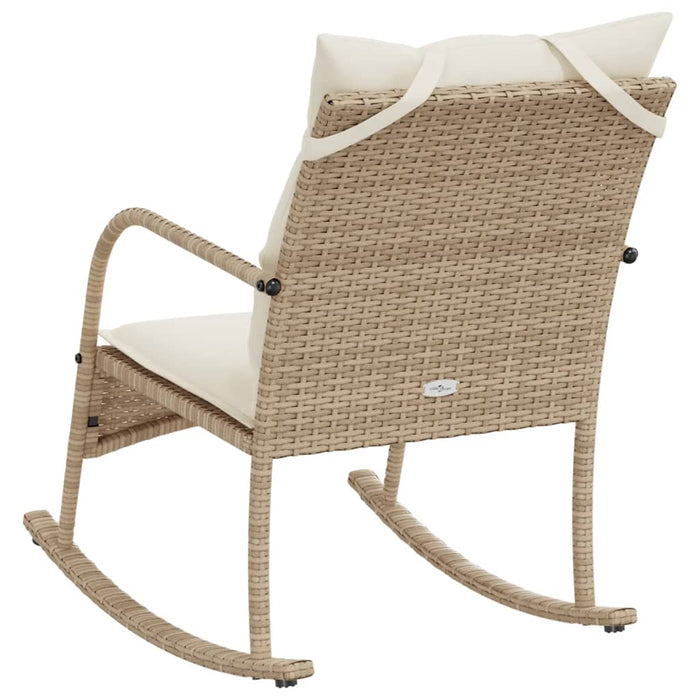 Sedia a Dondolo da Giardino con Cuscini in Polyrattan Beige 369022