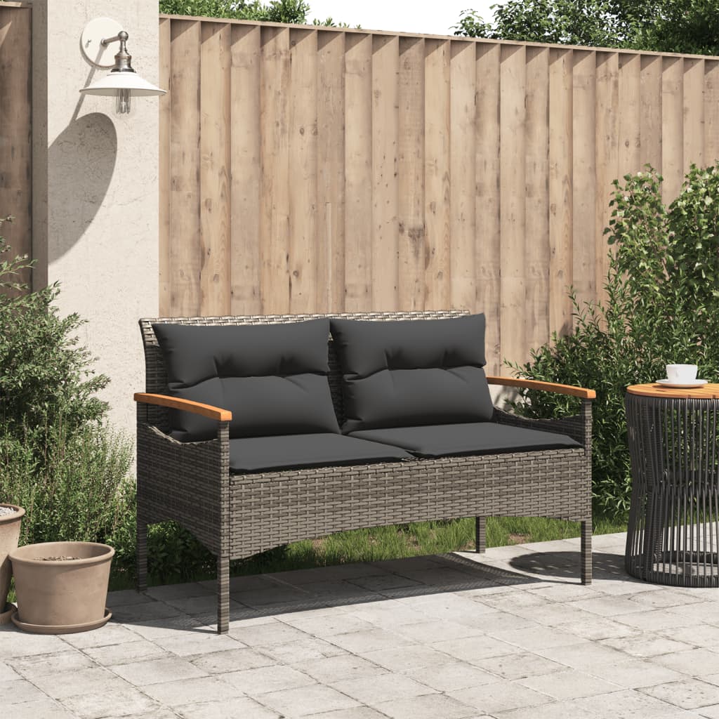Panchina Giardino con Cuscini 116x62,5x74 cm Grigia Polyrattan 368402