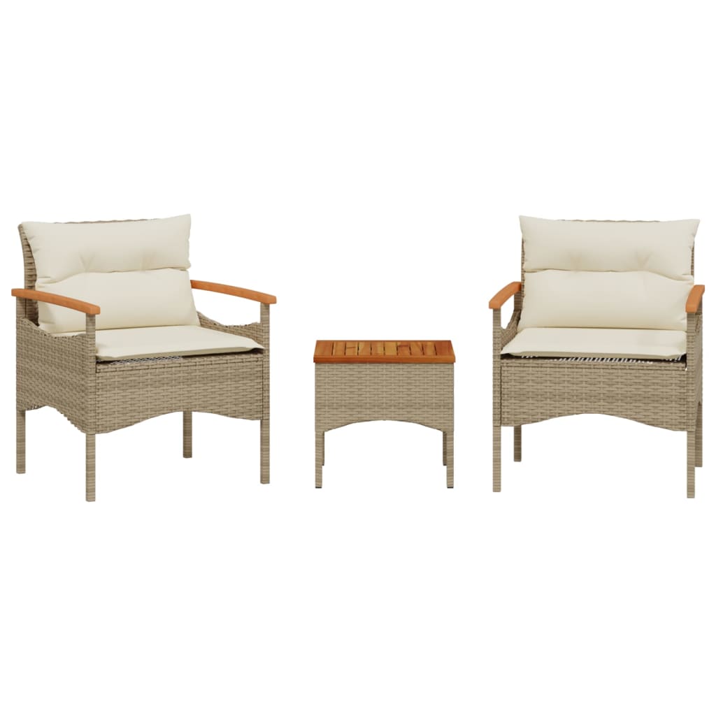 Set Divano da Giardino 3 pz con Cuscini-Sofa da Giardino-Divanetto da esterno Beige in Polyrattan 263188