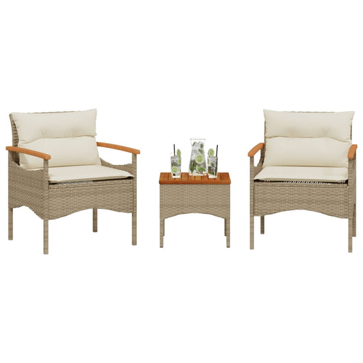 Set Divano da Giardino 3 pz con Cuscini-Sofa da Giardino-Divanetto da esterno Beige in Polyrattan 263188