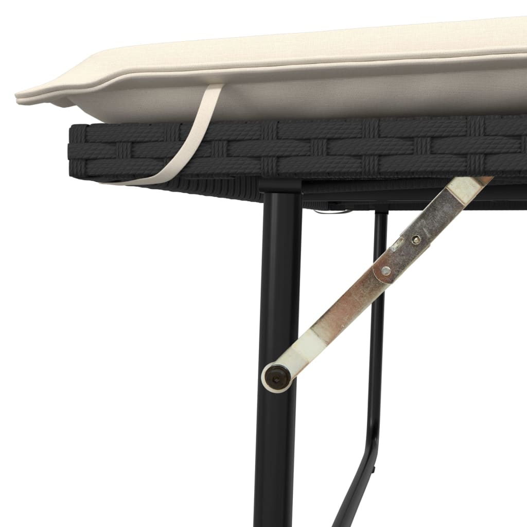 Panca da Giardino con Cuscini e Poggiapiedi Nera in Polyrattan