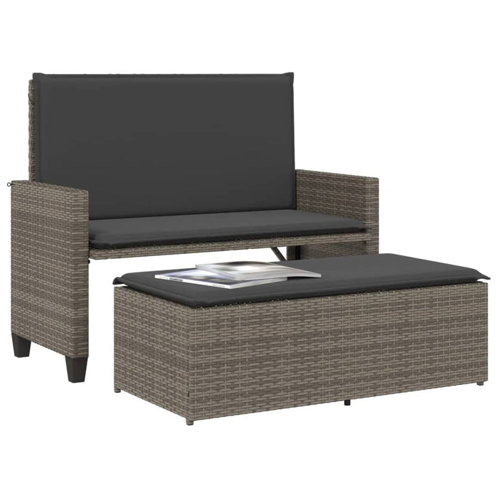 Panca da Giardino con Cuscini e Poggiapiedi Grigia Polyrattan 368409