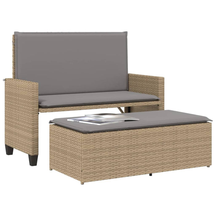 Panca da Giardino con Cuscini e Poggiapiedi Beige in Polyrattan 368410