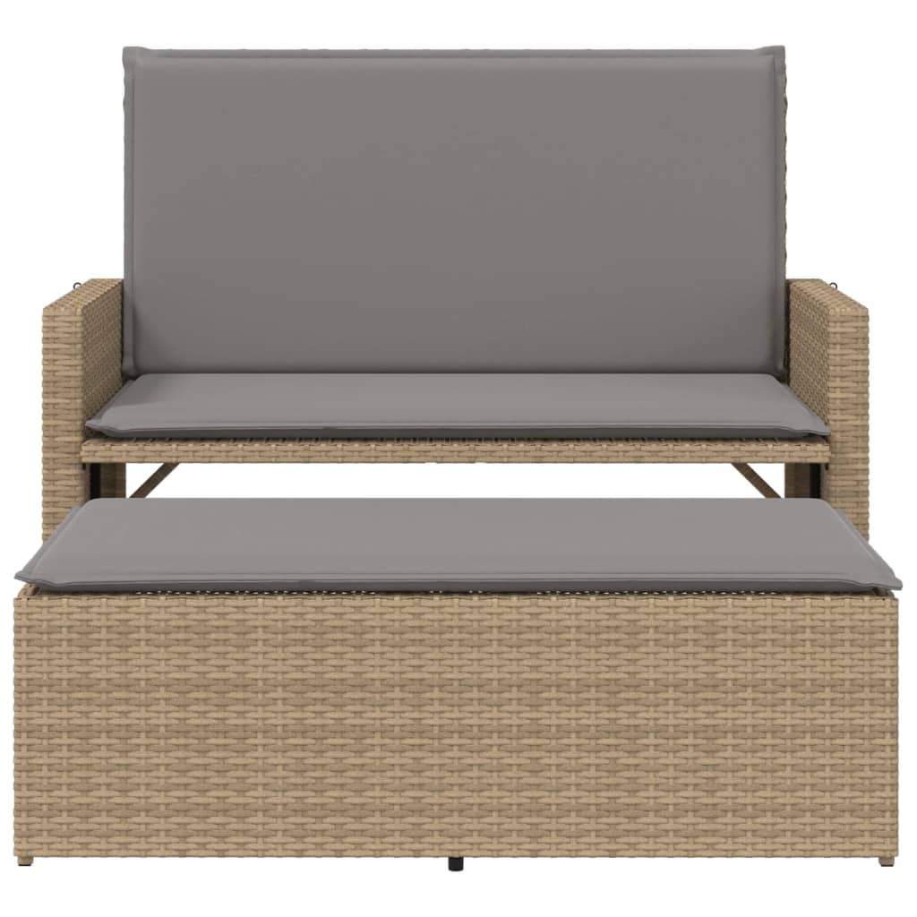 Panca da Giardino con Cuscini e Poggiapiedi Beige in Polyrattan