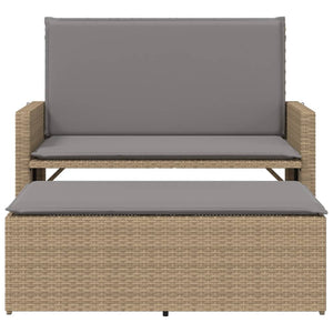 Panca da Giardino con Cuscini e Poggiapiedi Beige in Polyrattan