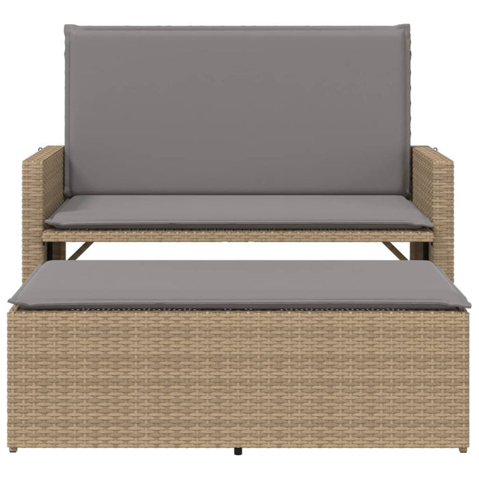 Panca da Giardino con Cuscini e Poggiapiedi Beige in Polyrattan 368410