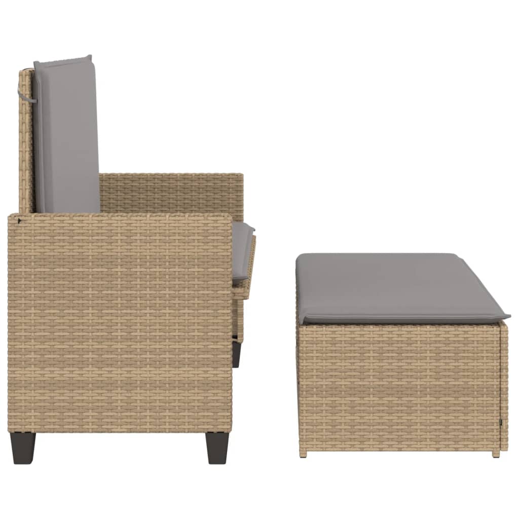 Panca da Giardino con Cuscini e Poggiapiedi Beige in Polyrattan 368410