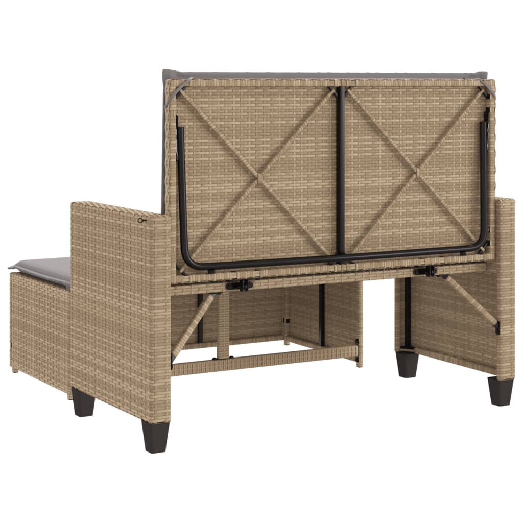 Panca da Giardino con Cuscini e Poggiapiedi Beige in Polyrattan 368410