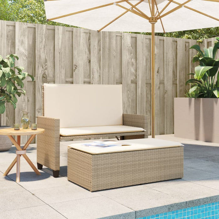 Panca da Giardino con Cuscini e Poggiapiedi Beige in Polyrattan 368411