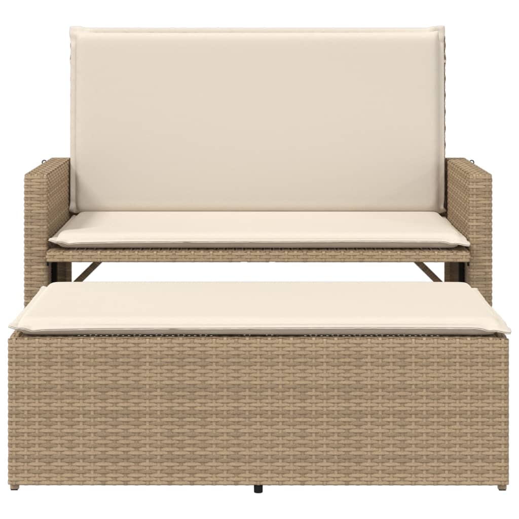 Panca da Giardino con Cuscini e Poggiapiedi Beige in Polyrattan 368411
