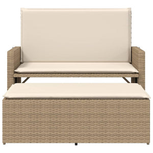 Panca da Giardino con Cuscini e Poggiapiedi Beige in Polyrattan
