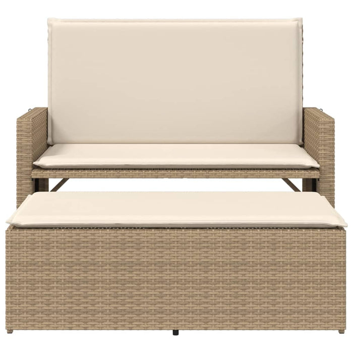 Panca da Giardino con Cuscini e Poggiapiedi Beige in Polyrattan