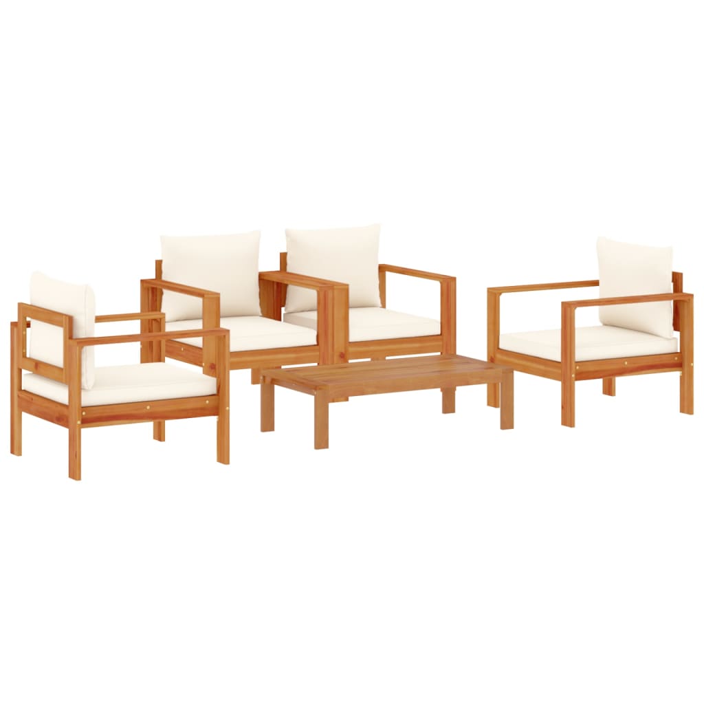 Set Divano da Giardino 5 pz con Cuscini Legno Massello Acacia