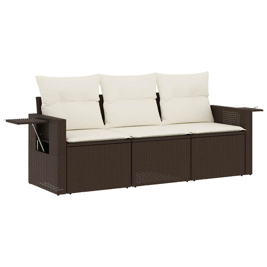 Set Divano da Giardino 3 pz con Cuscini-Sofa da Giardino-Divanetto da esterno Marrone in Polyrattan 734745
