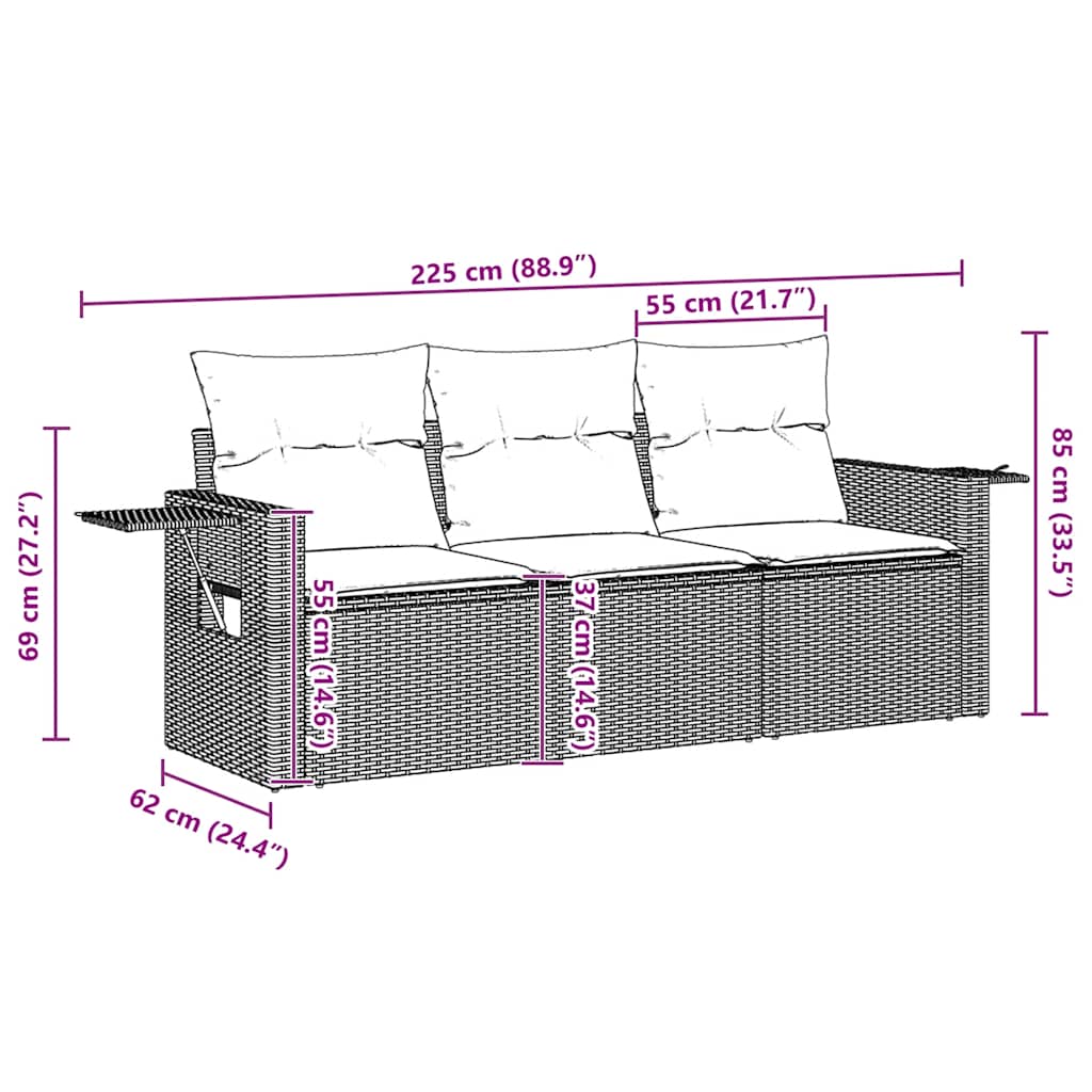 Set Divano da Giardino 3 pz con Cuscini-Sofa da Giardino-Divanetto da esterno Marrone in Polyrattan 734745