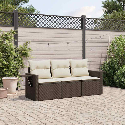 Set Divano da Giardino 3 pz con Cuscini-Sofa da Giardino-Divanetto da esterno Marrone in Polyrattan 734745