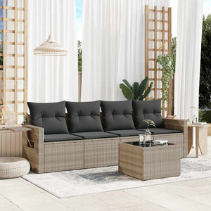 Set Divano da Giardino 5pz con Cuscini-Sofa da Giardino-Divanetto da esterno Grigio Chiaro Polyrattan 766506