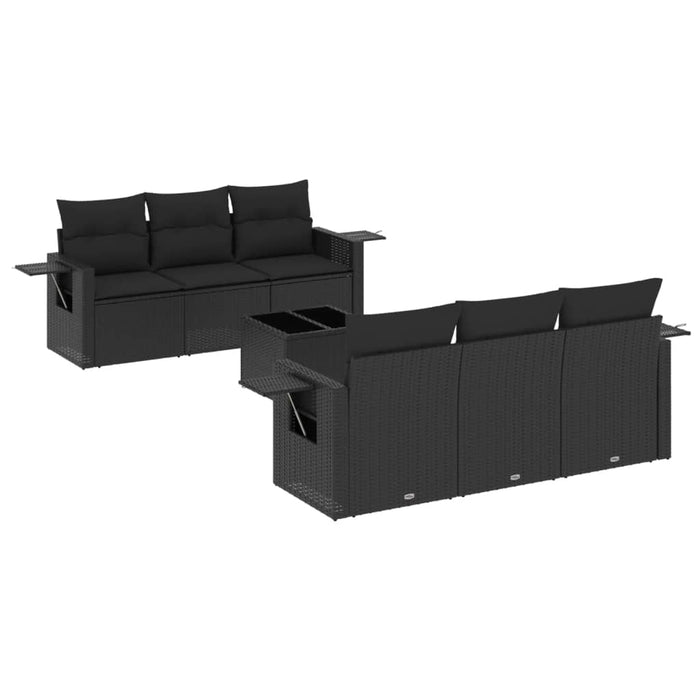 Set Divani da Giardino con Cuscini 7pz Nero Polyrattan