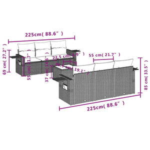 Set Divani da Giardino 7pz con Cuscini Grigio Chiaro Polyrattan