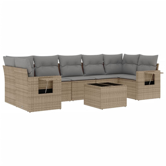 Set Divano da Giardino 8 pz con Cuscini Beige in Polyrattan