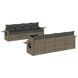 Set Divano da Giardino 9pz con Cuscini Grigio Chiaro Polyrattan
