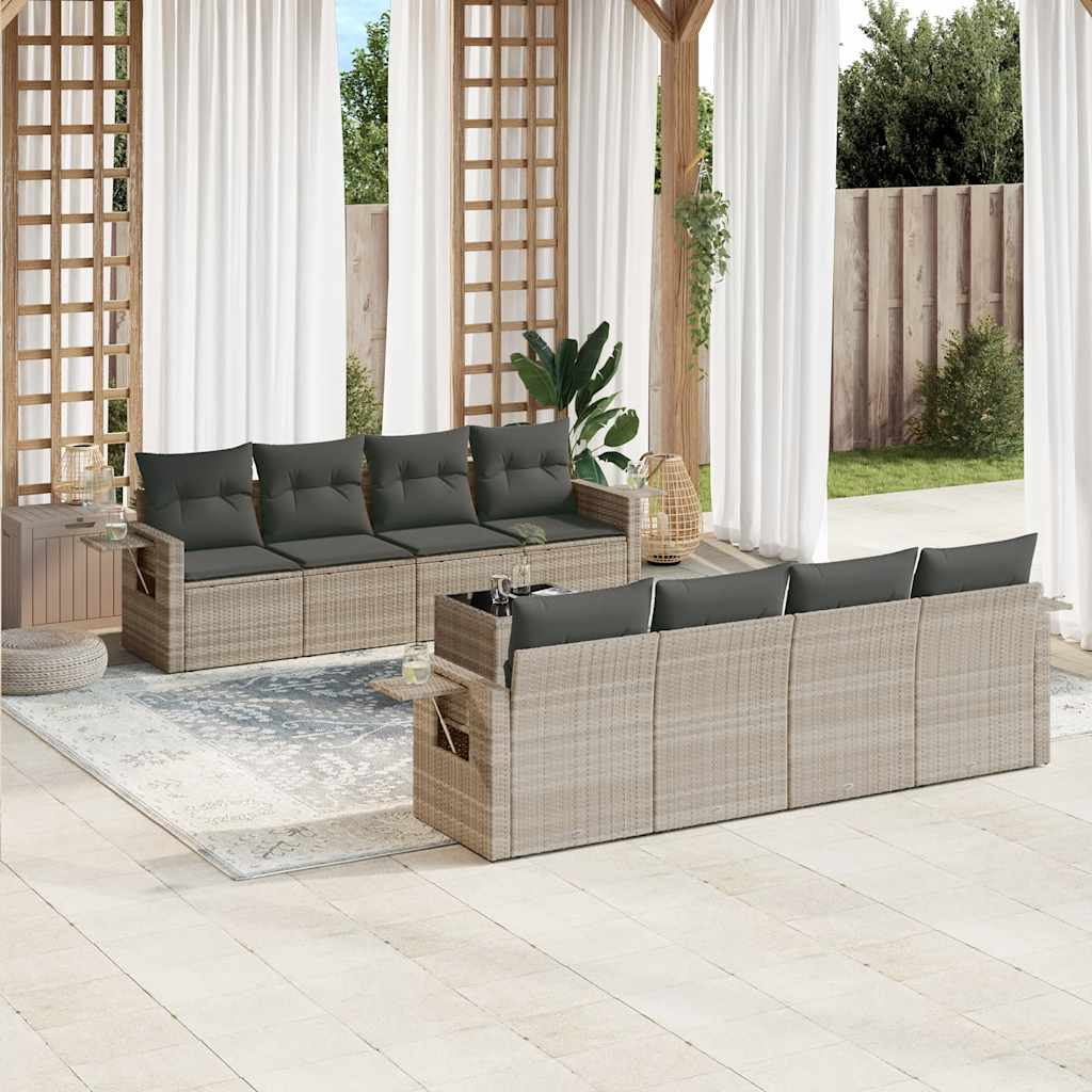 Set Divano da Giardino 9pz con Cuscini Grigio Chiaro Polyrattan 3219951