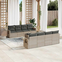 Set Divano da Giardino 9pz con Cuscini Grigio Chiaro Polyrattan