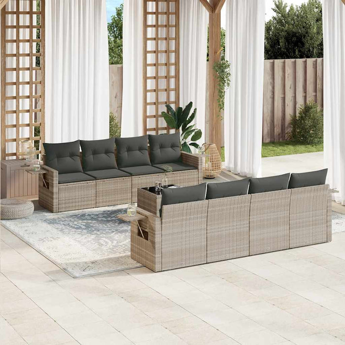 Set Divano da Giardino 9pz con Cuscini Grigio Chiaro Polyrattan